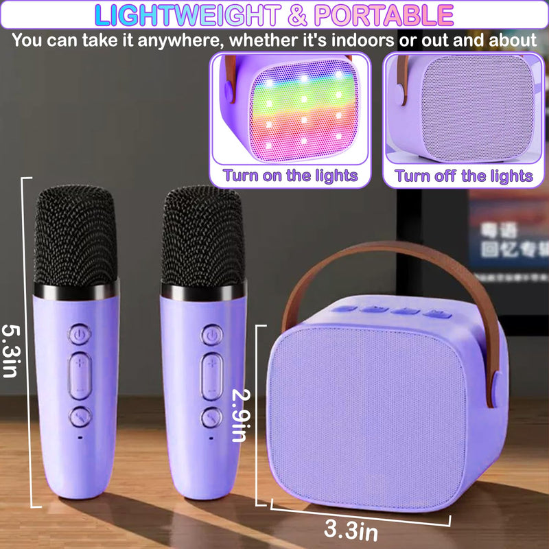 Portable Bluetooth Karaoke Speaker with 2 Wireless Microphones & LED Lights for Kids Birthday Parties K1-2MIC-PURPLE
