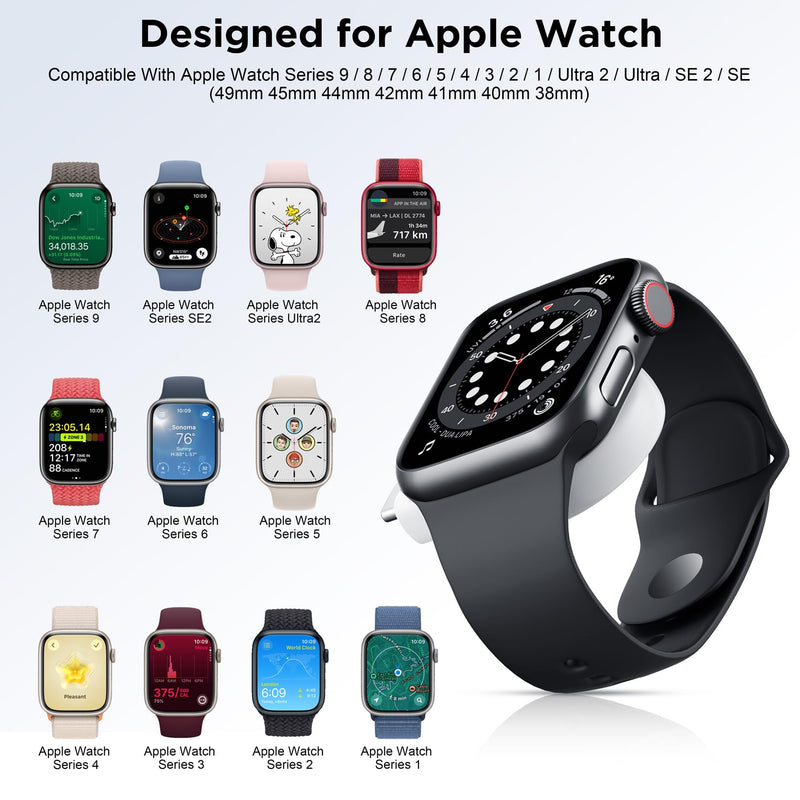 𝟐𝟎𝟐𝟒 𝐔𝐩𝐠𝐫𝐚𝐝𝐞 for Apple Watch Charger,Magnetic Portable iWatch Charger USB C&USB A Fast Wireless Charging Travel Battery Charger for iWatch Ultra2/Ultra/SE2/SE Series 9/8/7/6/5/4/3/2/1 AA-White