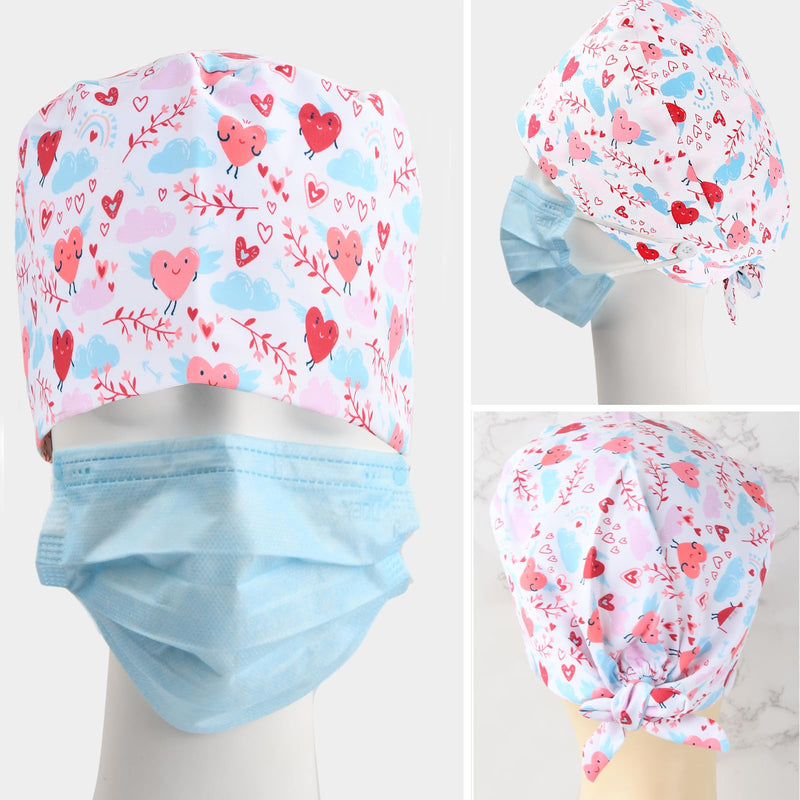 Ziyonix Pack of 4 Surgical Caps, Cotton Exfoliating Hat with Sweatband and Buttons, Surgical Hat, Dust Cap, Adjustable Bandana Cap, Chef's Hat for Men and Women