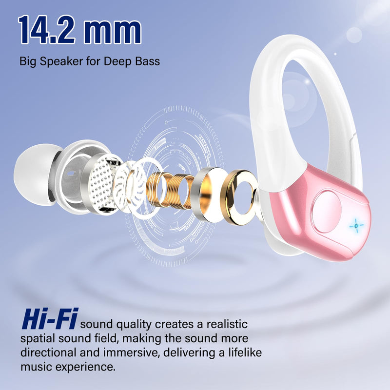 Qecnato Wireless Earbuds, Bluetooth Headphones Ear Buds, IP7 Waterproof Sports Earphones Bluetooth Earbuds with 4 ENC Mic, Running, Elegant Pink