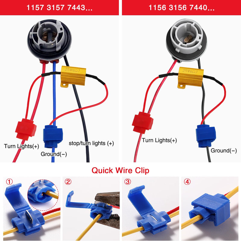 YIXISI 4 Pieces 25 W 6 Ohm Load Resistor for Car LED SMD Indicator Error Code Fix, with 8 Quick Cable Clips, for LED Indicator, LED Number Plate Light, DRL 25W 6ohm - 4pcs