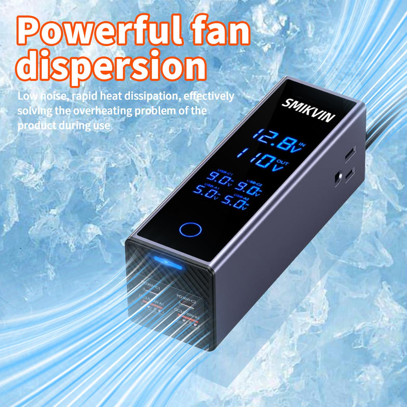 300W Car Power Inverter - 12V to 110V AC Converter with 2 AC Outlets & 4 USB Ports (2 PD 36W + 2 QC3.0 30W), Voltage Display, Cooling Fan for Laptop/CPAP/Travel 300W Light blue
