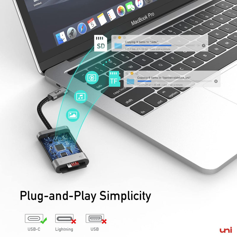 SD Card Reader, uni Sturdy USB C to Micro SD Memory Card Reader Adapter ( 2TB Capacity, 5Gbps Transfer) Thunderbolt 3 Compatible with Android Galaxy S20, MacBook Pro/MacBook Air and More