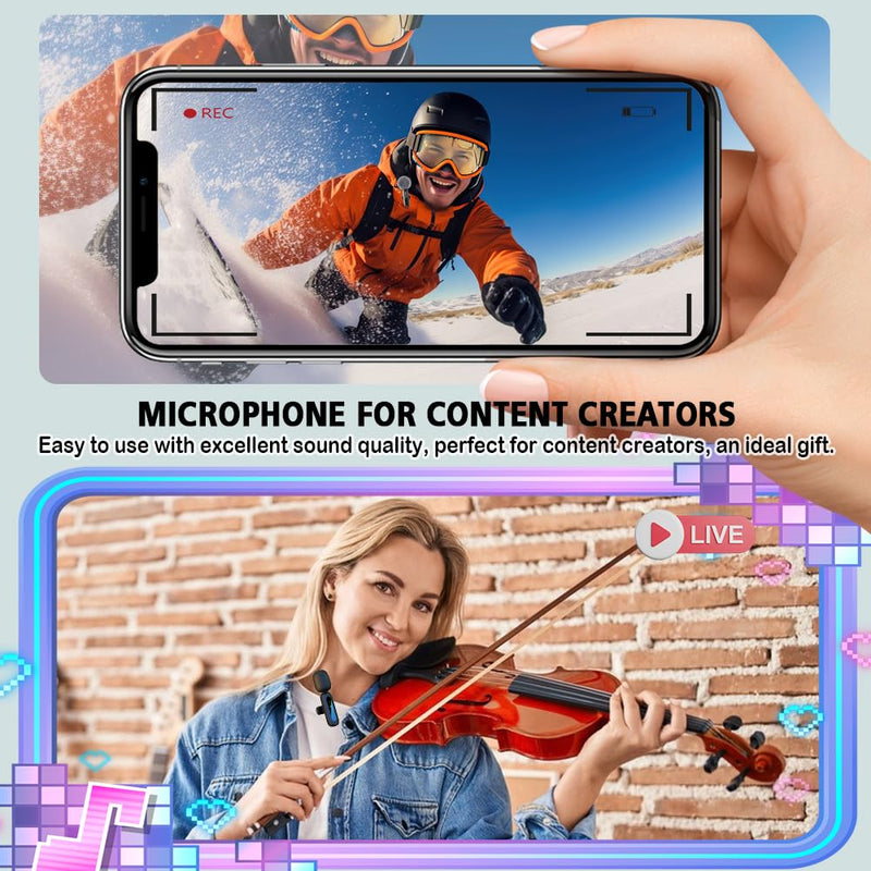 [AUSTRALIA] - Mini Microphone,3 in 1 Wireless Lavalier Microphones for iPhone/iPad/Android/Camera(Lightning/USB/3.5 mm Jack),2 LED Display Bluetooth Microphone Mute/Noise for Video Recording Vlog,Youtube, Tiktok Black LED（3 in1） 