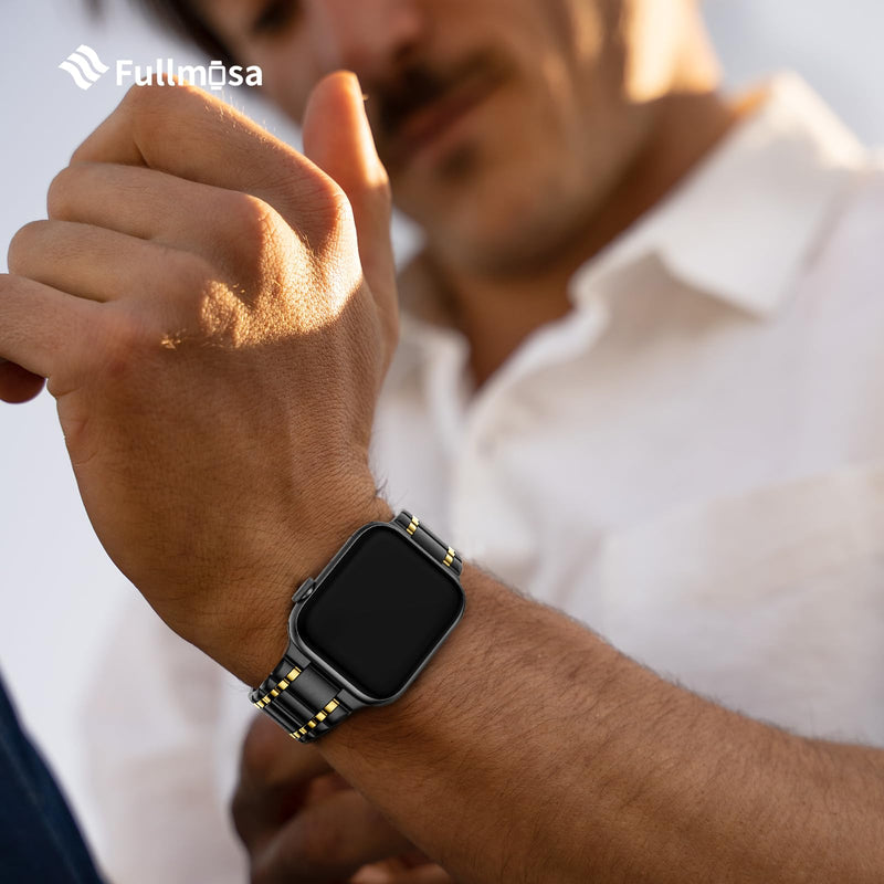 Fullmosa Compatible Stainless Steel Apple Watch Band Ultra/Ultra2 49mm Black with Case & Compatible Metal Apple Watch Band with case Ultra/Ultra2 49mm,Black and Gold