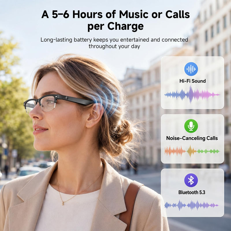 2026 New AI Smart Glasses with Live Translator, Bluetooth 5.4 Music & Hands-Free Calls, 164+ Languages, Open-Ear Audio, 6 Hours Playtime, Photochromic Lenses, Wearable Tech for Men & Women, Black