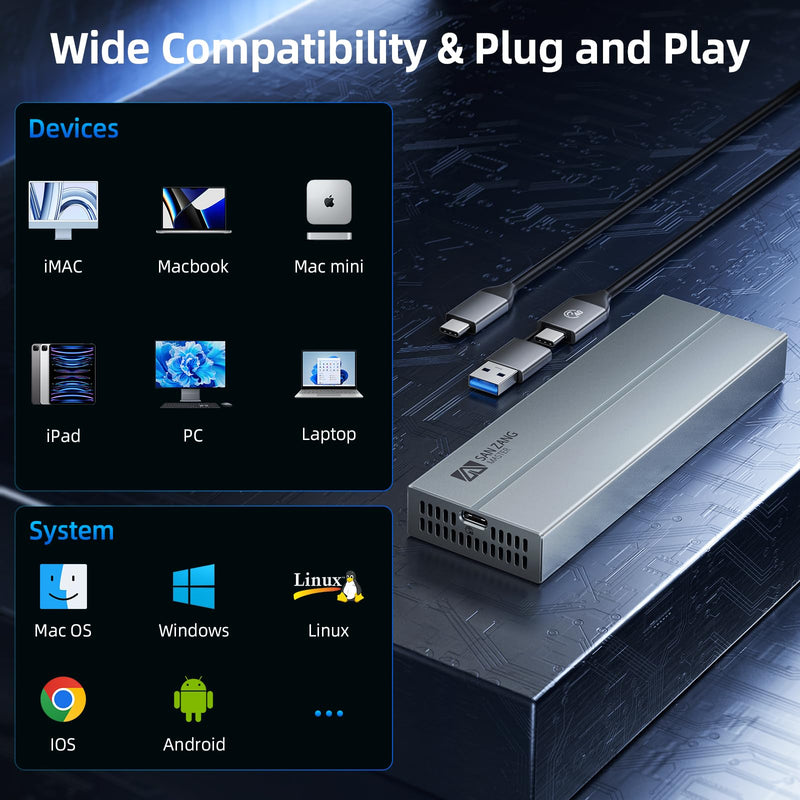 SAN ZANG MASTER 40Gbps M.2 NVMe SSD Enclosure with Cooling Fan, Aluminium USB4 NVMe SSD Enclosure for MacBook Air/Por M1/M2, Compatible with USB4/3.2/3.1/3.0/2.0, Support 2230/2242/2260/2280(M Key) grey