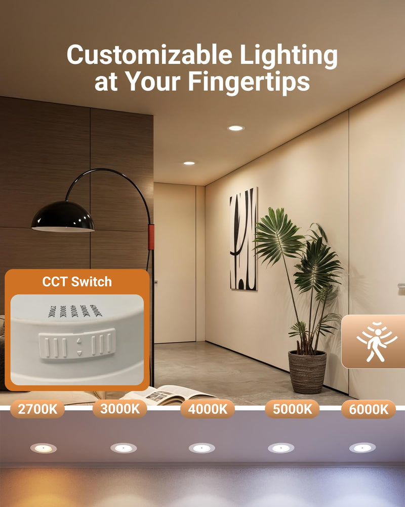 [AUSTRALIA] - Sunco 6 Inch LED Can Lights Retrofit Recessed Lighting, Motion Sensor Ceiling Light, 850 LM, Selectable CCT 2700K/3000K/4000K/5000K/6000K, 10W, ETL 2 Pack 5 CCT in One (2700K, 3000K, 4000K, 5000K, 6000K) 2-Pack 