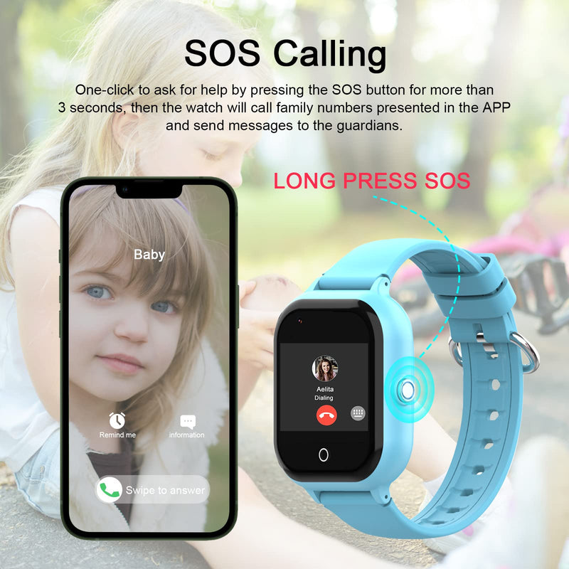 wonlex Kids Smart Watch with GPS Tracker and Calling, 4G Smartwatches Girls Boys with SIM Card SOS Camera Voice Video Call School Mode for Kids Children Aged 4-12 Birthday Gifts (Blue)