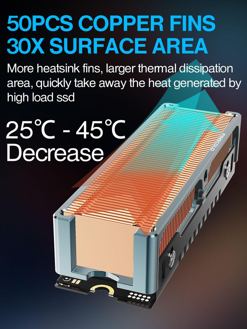 JEYI Q150 M.2 HeatSink, Cooper Fins with Aluminum Frame Passive Heat Sinks - Finscold Q150-1.7mm / 0.68"