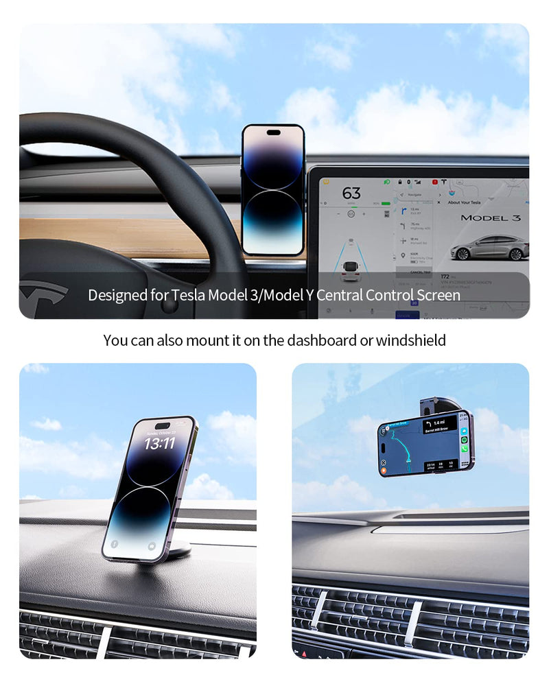 Fast Charging Wireless Car Charger Mount, Magnetic Foldable Car Phone Holder for Tesla Model 3/Y Designed for MagSafe Compatible with iPhone 12/13/14 Series Wireless Charge Version