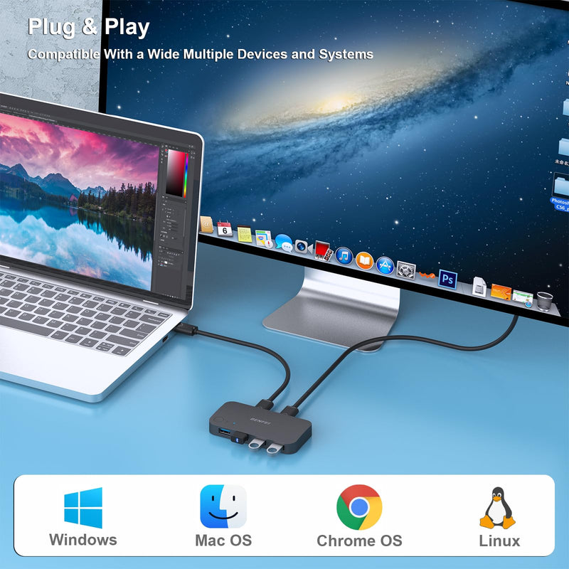 BENFEI USB 3.0 Switch, USB Switch 2 Computers Share 4 USB for PC, Mouse, Keyboard, Printer, Scanner, USB KVM Switch Selector Compatible with Windows, Mac, Linux Switch USBA*4