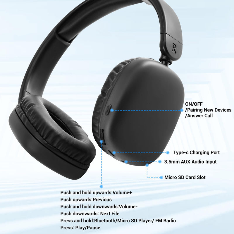 [AUSTRALIA] - FM Radio MP3 Player Headphones Micro SD Card,Wireless and Wired Lightweight Headphone with Deep Bass and Built in Microphone Over The Ear Unequaled Comfort,for Travel,Home,Birthday Gift 