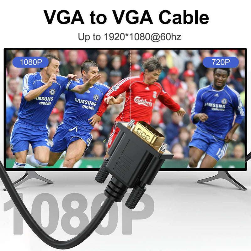 [AUSTRALIA] - VGA Cable 10 Feet, VGA to VGA Cord, VGA Computer Monitor Cable Male to Male 1080P@60hz Full HD for Computer, Laptop, Docking Station, DVD, Monitor, TV, Projector VGA Black 1-Pack 