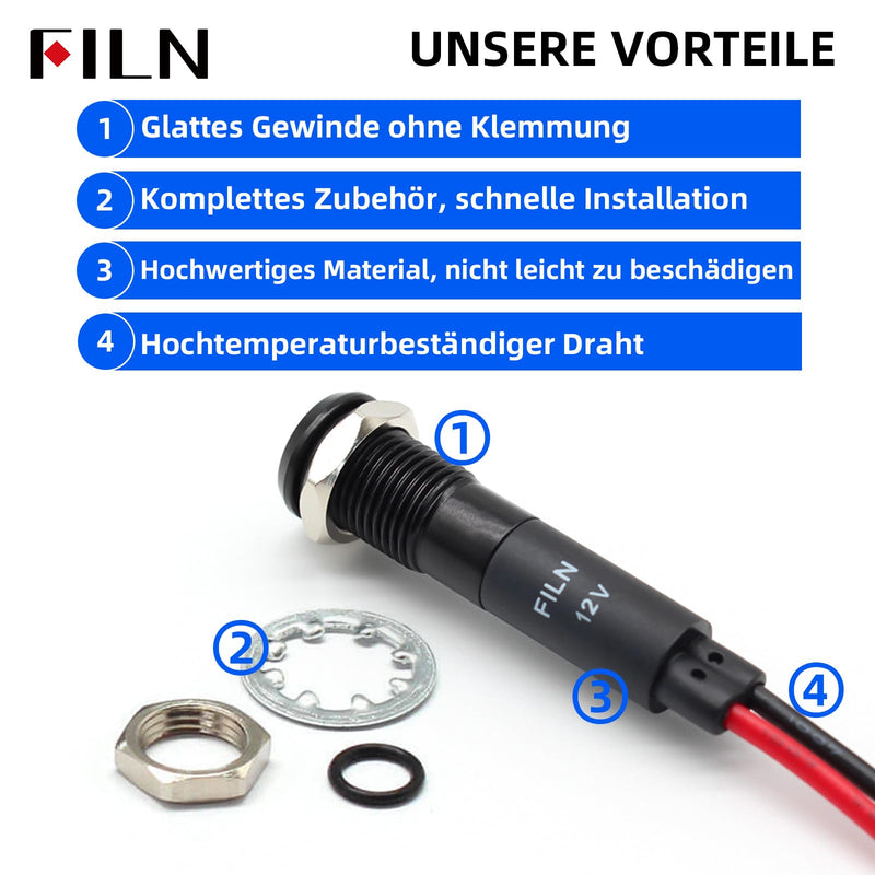FILN 5 Pieces 8 mm (5/16 Inch) 220 V LED Indicator Light Waterproof Pilot Signal Lamp Indicator Light Metal Panel Lights (220 V Black Anodised Yellow, Pack of 5) Schwarz eloxiert-220V
