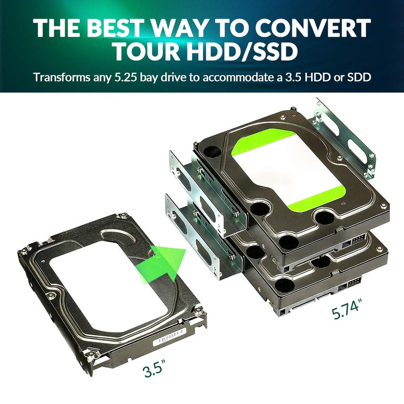2 Pack HDD Hard Drive Metal Mounting Bracket Adapter, Convert Any 3.5 in HDD Into One 5.25 in Drive Bay 2Pack x3.5 HDD/SSD to 5.25 Metal