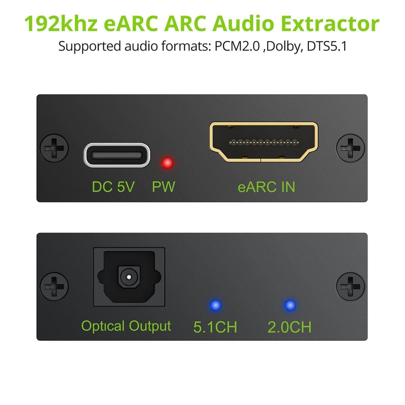 LiNKFOR eARC/ARC Audio Extractor, HDMI eARC to Optical Converter with Audio Signal Indicator & 2.1M Cable, 192kHz, Dolby 5.1 DTS 5.1, for TV to Soundbar,Wireless Headphones,Home Theater(NO CEC)