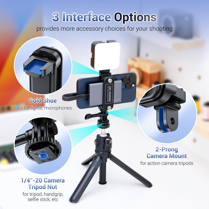 JJC 2-in-1 Multi-Use Phone Clamp SSD Holder Bracket, 360°Rotates SSD Mount Support with Cold Shoe, 1/4"-20 Tripod Mount for Photography Videography Video Recording Vlog Streaming