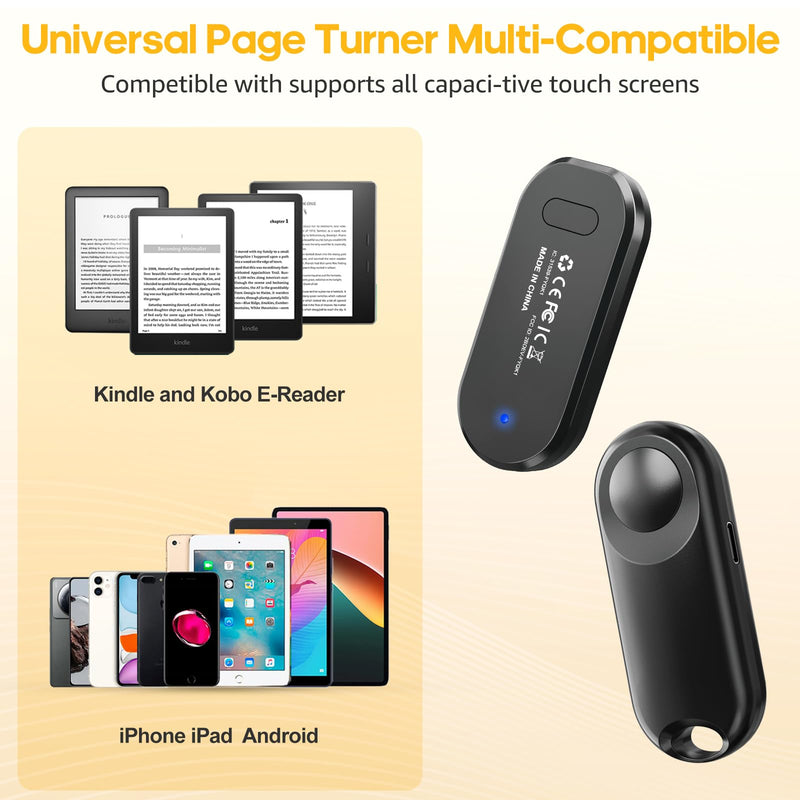 Remote Control Page Turner for Kindle Paperwhite Accessories Kobo Surface Comics Novels Reading, Page Turner for iPhone ipad Android Tablets Reading Taking Photos Camera Video Recording Remote