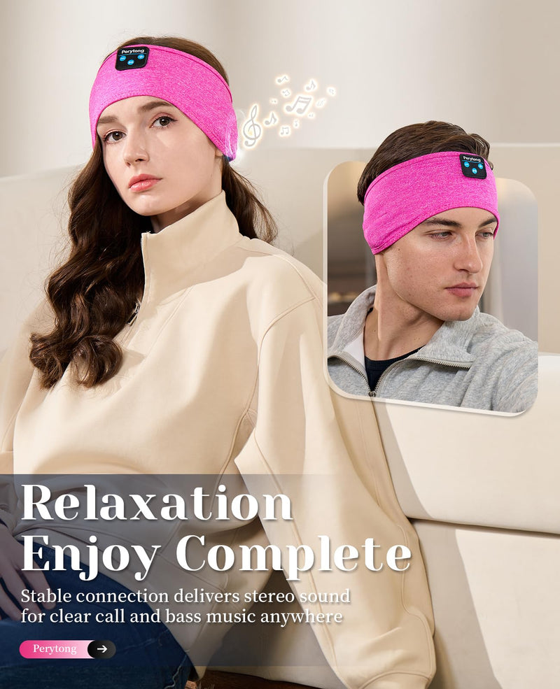 Sleep Headphones Bluetooth Headband Sleeping Headphones Headband Wireless Sleep Headband with Comfortable Earbuds for Side Sleepers, Sleeping Eye Mask for Women Men Workout Running Cool Gifts Rose Pink