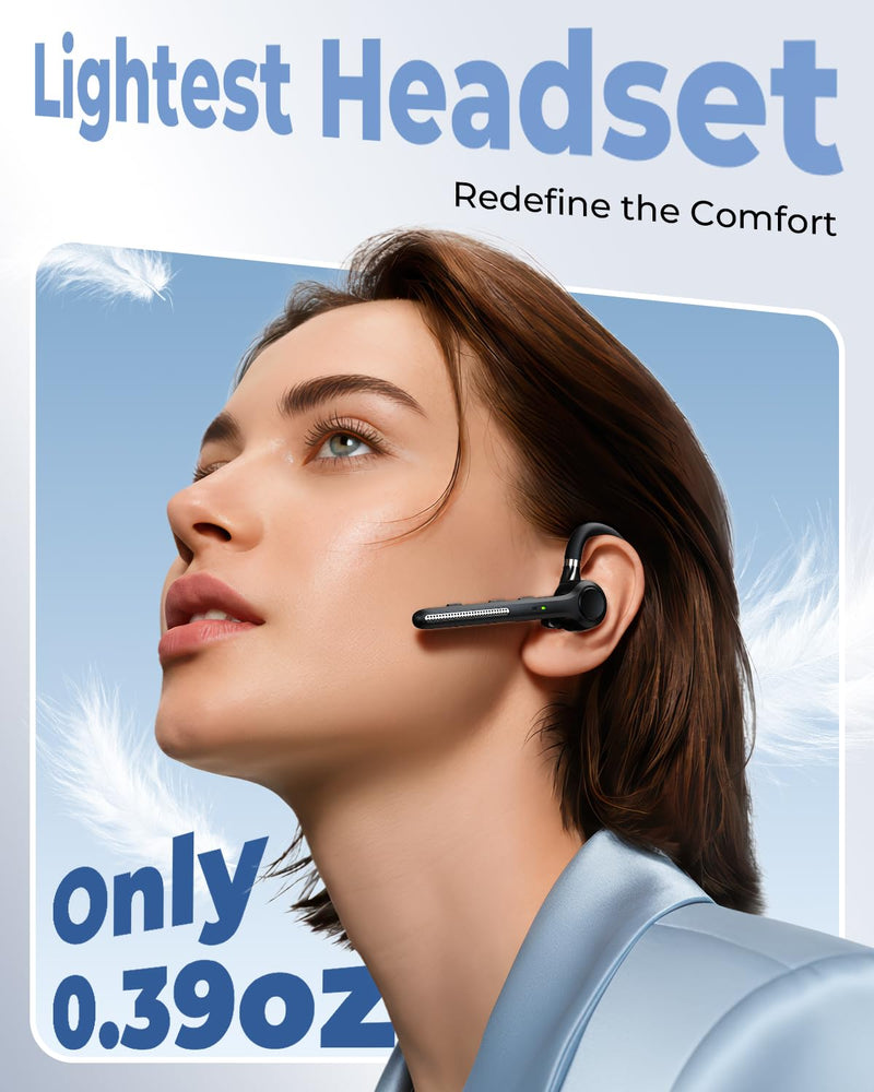 Ngsod Bluetooth Headset V5.4,USB Dongle Wireless Earpiece with Mic for Work | 500mAh Charging Case,50H Talk Time,Dual connect & Mute,ENC Noise Cancelling Lightest Headphones for Work Trucker Deep Black