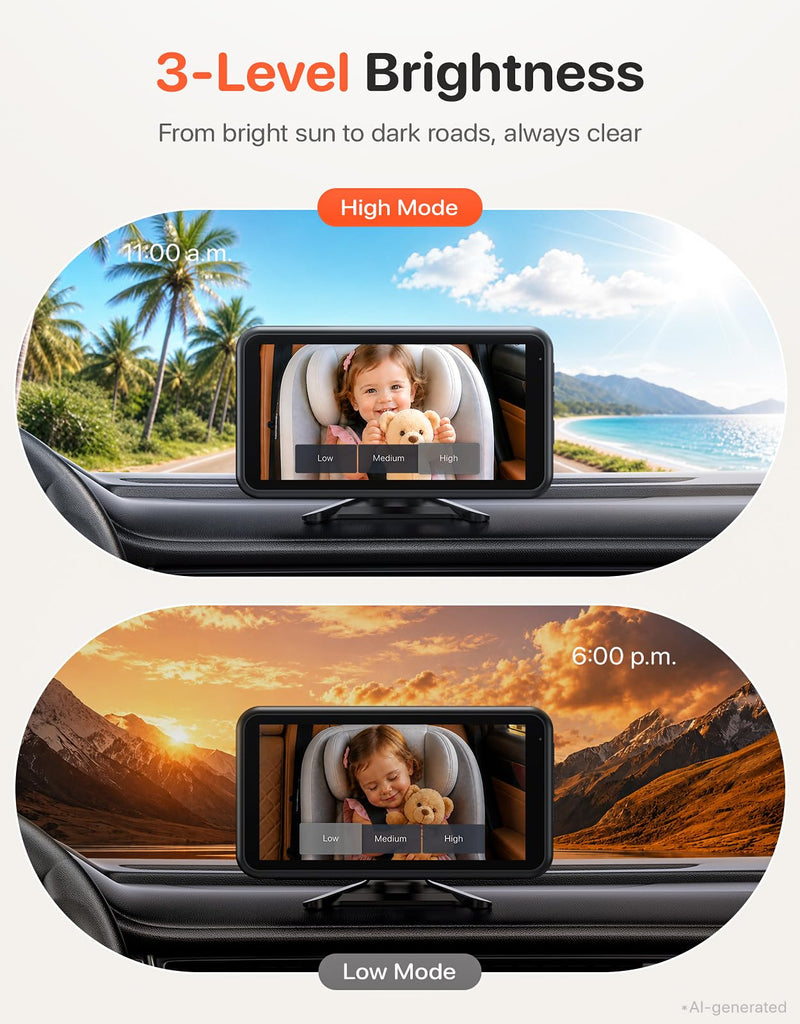LUCKVIEW BM2PRO Dual Car Camera Baby Monitor for 2 Kids | 5.2'' 1080P HD, Split Screen & Full View, Auto Night Vision, Easy 3-Step Setup for Rear-Facing Infants & Toddlers Orange