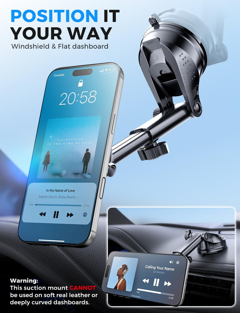 eSamcore MagSafe Car Mount, Off-Road Mag-Vacuum Lock Magnetic Phone Holder | Windshield, Dash, 20 N55 Magnet, Adjustable MagSafe stand, Mag-Vac Lock, iPhone 17 16 15 14 Pro Max, iPad, Tablet, 4.7”-11.9”