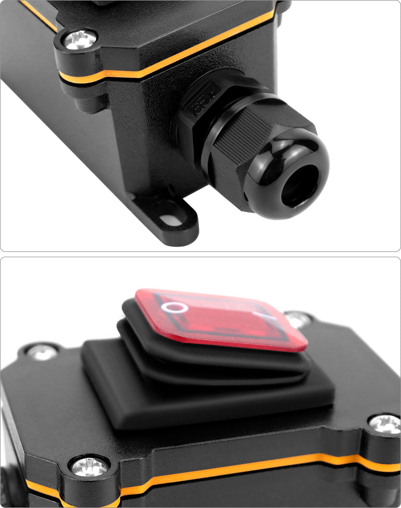 [AUSTRALIA] - QWORK® IP65 Waterproof Inline Cable Switch with Red Indicator Light, 220V 30A, DPST Rocker Switch, Dual Position On/Off Rocker Switch 