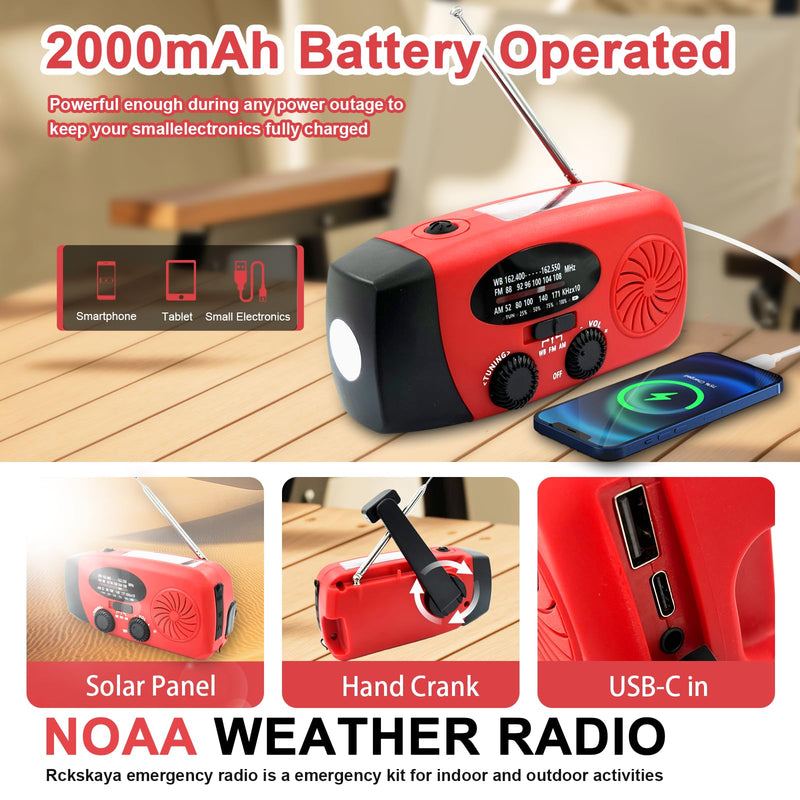 [AUSTRALIA] - Emergency Hand Crank Radio, 2000mAh/7400mWh NOAA Weather Radio Battery Operated, Solar Radio Flashlight Cell Phone Charger, LED Reading Lamp, SOS Alarm for Home, Outdoor Emergencies 