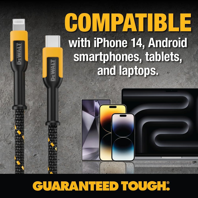 DEWALT Heavy Duty 2-Pack USB C to Lightning Cable, Apple Mfi, 4ft | Certified iPhone Charger Fast Charging USBC to Lightning Cable, iPhone Charger Cord Compatible with iPhones 14 13 12 11 Pro 4 feet, 2-Pack