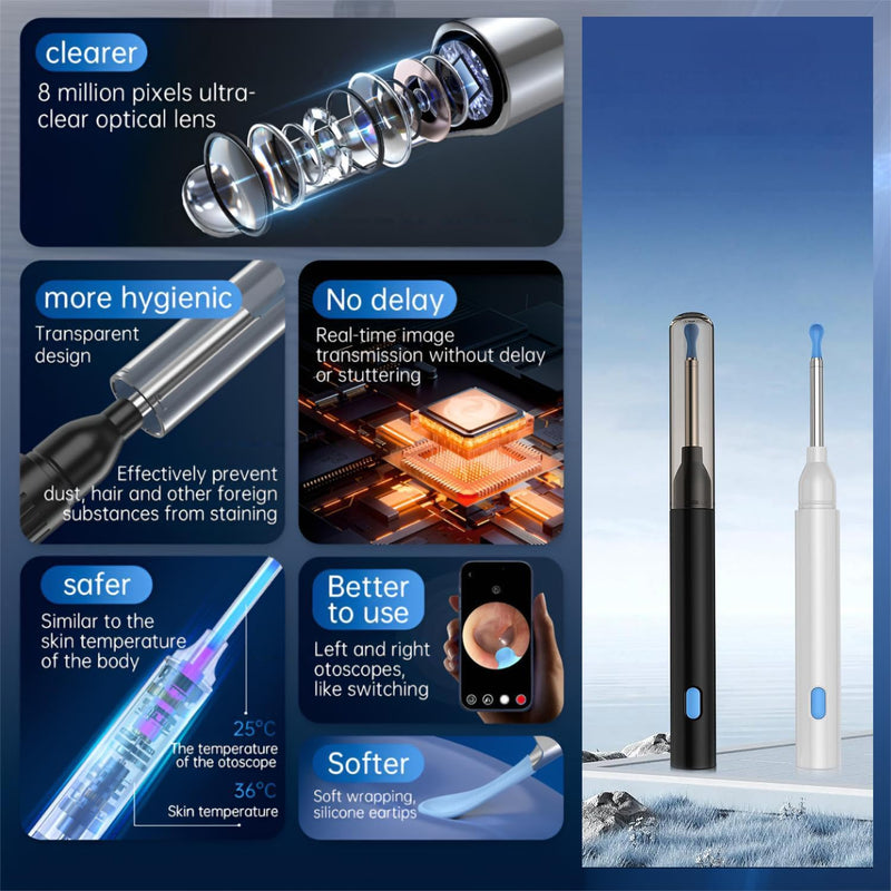 Ear Wax Remover Otoscope, 1080P HD WiFi Ear Cleaner with Camera Ear Endoscope Ear Cleaning for Phone, (White)