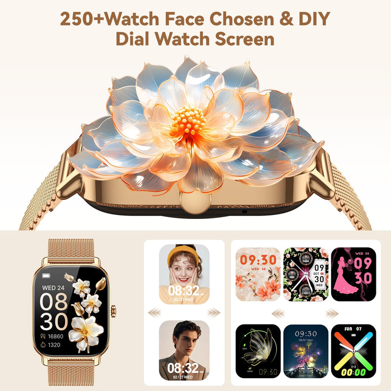 Smart Watch for Women Fitness Tracker: Make Answer Call Smart Watches for Women Digital Watches Waterproof Running Smartwatch for Android Phone iPhone Samsung Compatible Heart Rate Monitor SpO2 Gold