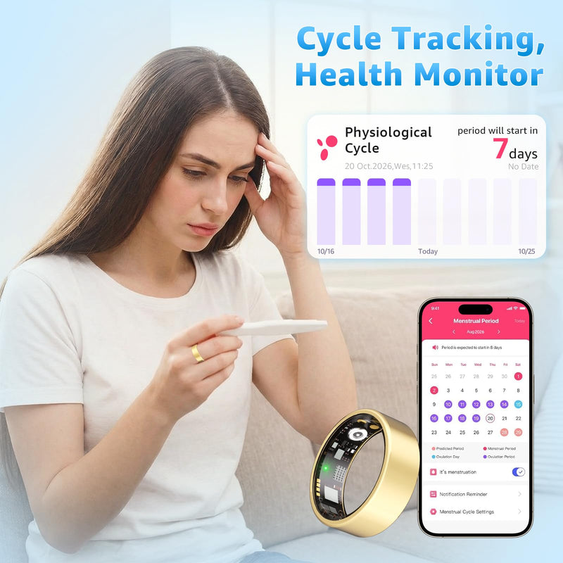 Smart Ring for Women, Health Ring, No Subscription Fee | Tracker Sleep, Blood Oxygen, Heart Rate, SpO2, HRV Stress, Steps Monitor, IP68 Waterproof, Compatible with iOS & Android Gold 6#