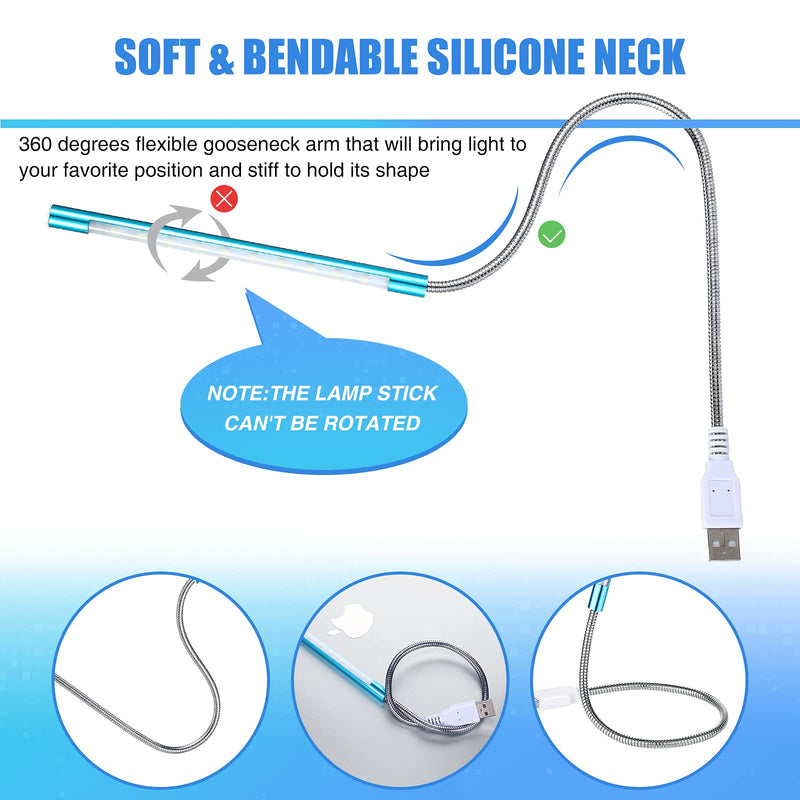 2 Pieces USB LED Light USB Light for Laptop Keyboard Light Gooseneck Light Computer Light Flexible Stick Dimmable LED Lamp Touch Switch for Reading Book (Black, Blue) Black, Blue