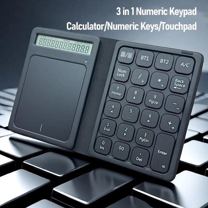 Focket 23 Keys Numeric Keypad, Wireless Number Pad with Touchpad Calculator 3 in 1 Foldable Ultra Thin Design PU Leather Case for Laptop Tablet PC OS X