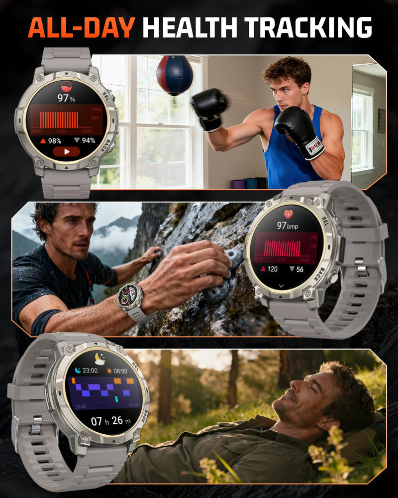 Military Smart Watch for Men, 1.39'' Fitness Tracker with LED Light, Step Counter, Sleep Calorie Monitor, Waterproof, 420mAh， Smartwatch (Make/Answer Call) for Android iPhone (Black) Black