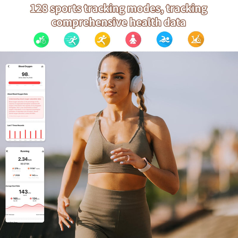 Smart Ring for Women-Men,Health-Fitness Tracker with Heart Rate, Sleep Monitor, Blood Oxygen, HRV, 128 Sports Modes, IP68 Waterproof, Gesture Control, No Subscription Fee,with iOS & Android (10) Rose Gold 10