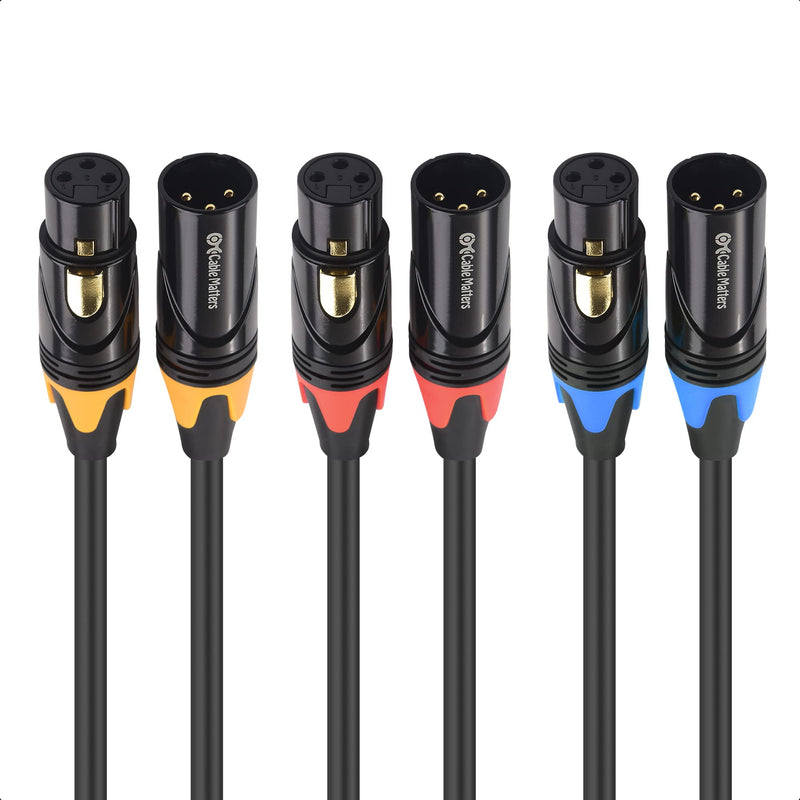Cable Matters 3-Pack Color-Coded Premium Shielded XLR Cables - 6ft, Oxygen-Free Copper (OFC) XLR Microphone Cable Male to Female, Black 6 Feet