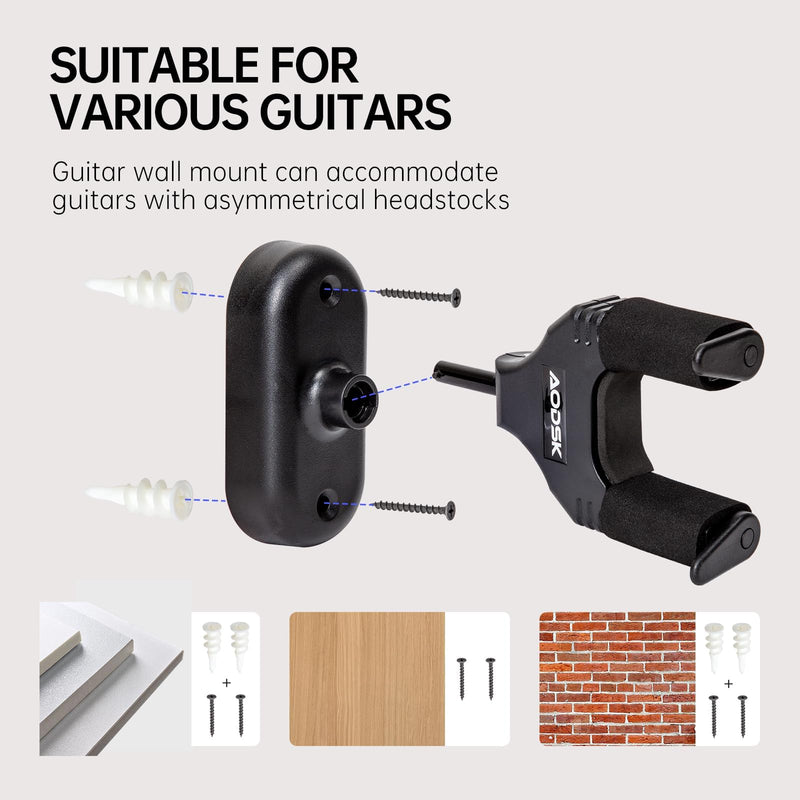 Guitar Wall Mount 3 Pack, Auto Lock Guitar Wall Hanger ,for Acoustic and Electric Guitar, Ukulele, Bass, Banjo and Mandolin,Guitar Accessories，Black