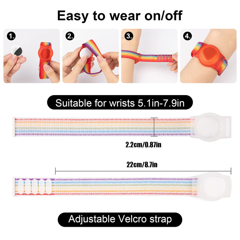 Kids Wristband Compatible with Apple AirTag, Protective Case for Air Tag GPS Tracker Holder with Nylon Bracelet, Adjustable Anti Lost Watch Band for Toddler Child Elder (Rainbow A & Blue) Rainbow A & Blue