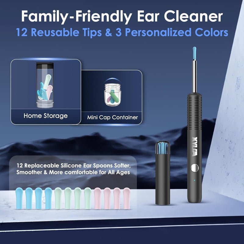 Xylla Ear Wax Remover Otoscope 1920P HD Ear Wax Removal IP67 Waterproof WiFi Otoscope 360° Wide Angle Ear Cleaner with 6 LEDs Portable Pleasure of Ear Cleaning (Black) Black