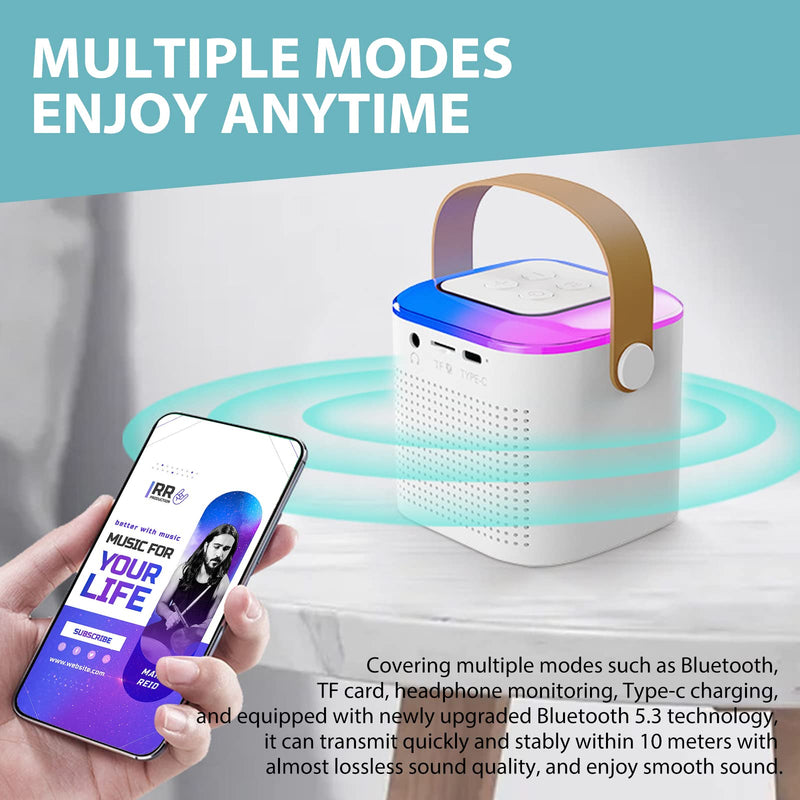 Wireless Bluetooth Karaoke Microphone for All Smartphones, Portable Bluetooth Karaoke Speaker with 2 Wireless handheled Microphones for Home Party, Birthday Gifts for Girls Boys Kids Adults (White)