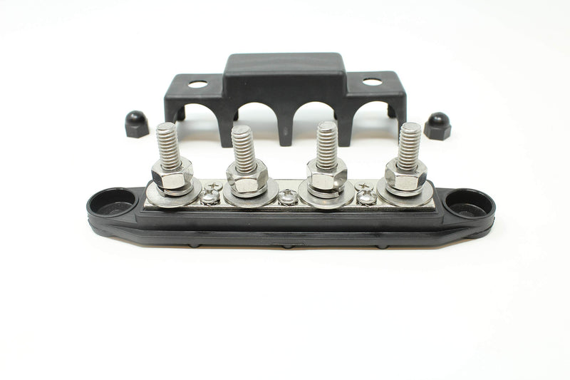 4 Post Power Distribution Block Bus Bar Pair with Cover - Made in The USA - 250 Amp Rating – Marine Bus Bar, Automotive, and Solar Wiring – Battery Terminal Distribution Block - (3/8” Black) 3/8 - Black