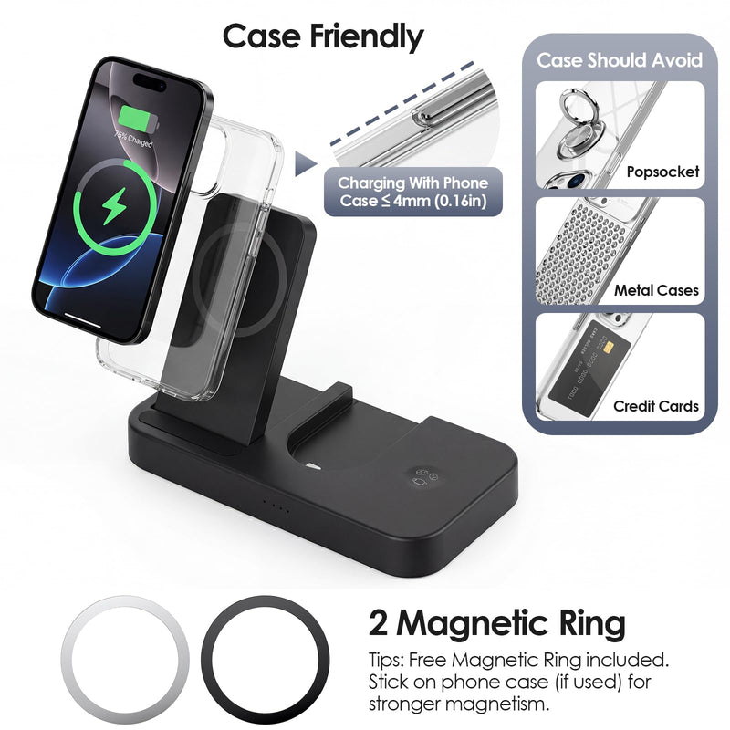 4 in 1 Charging Station for Oura Ring Gen 3 Charger (Oura Ring Charger NOT Included), 15W Fast Magnetic Charger for iPhone, Apple Watch, AirPods, Wireless Charger for Samsung Galaxy