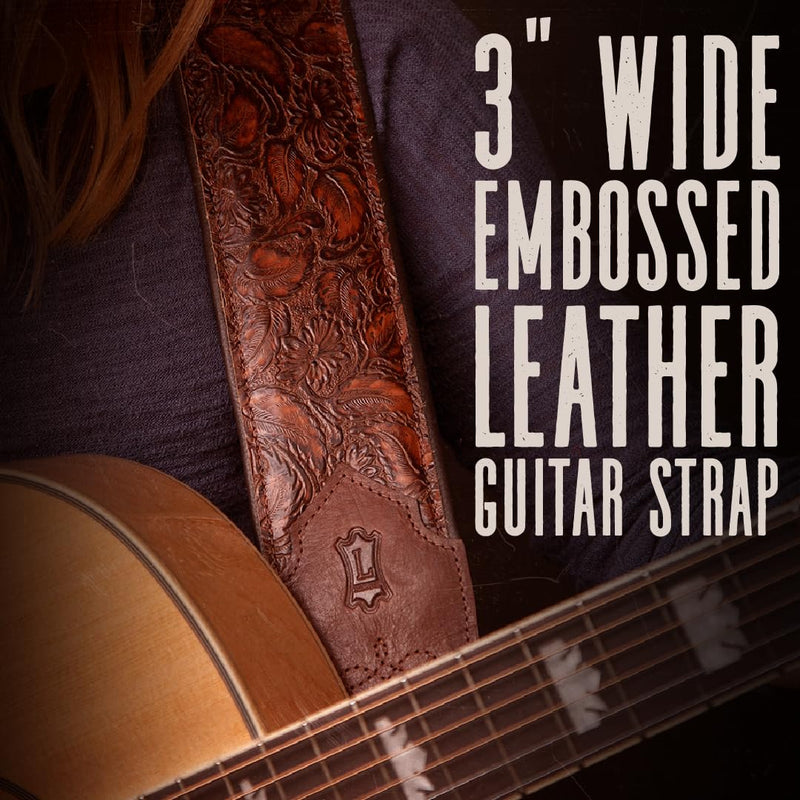 Levy's Leathers Sundance Series 3" Wide Embossed Leather Guitar Strap – Premium Geranium Whiskey Western Pattern, Wide & Comfortable Support (M4WP-006) Geramium Whiskey