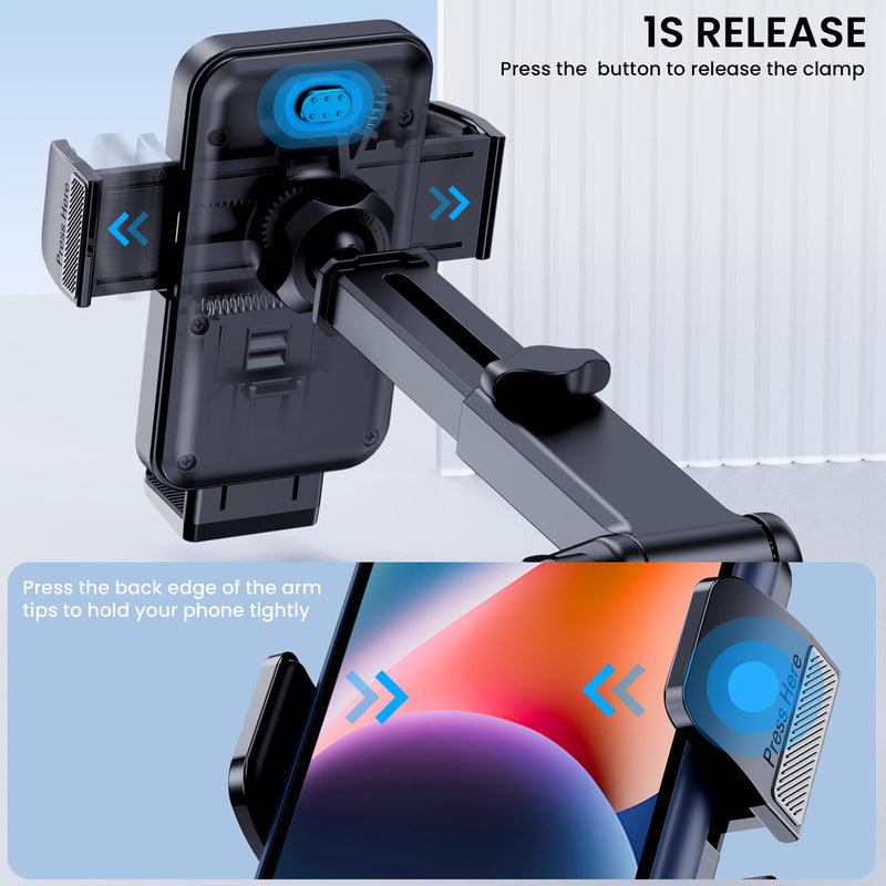 GUWEZ Phone Holder Car [Military Grade Suction Ultra Strong Base] Cell Phone Car Holder 3 in 1 Phone Mount for Car Dashboard & Carbon Fiber