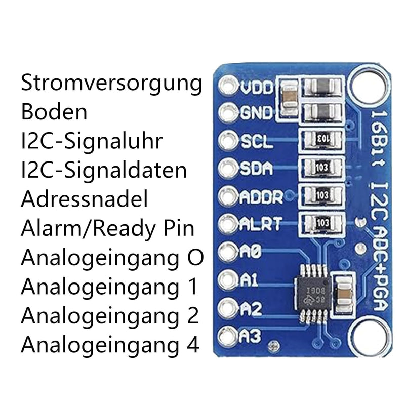 3 x ADS GERUI-1115 (16 Bit) analogue-digital converter ADC development board module, low power consumption (20uA), can be used on current detection and portable low-speed instruments