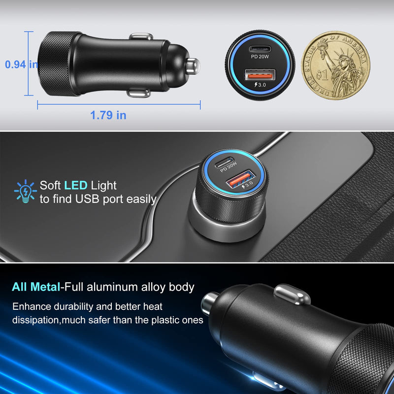 10 Pack USB C Car Charger, Dual 12V USB C & USB Car Charger Apdater Fast Charge PD&QC 3.0 Cigarette Lighter Plug