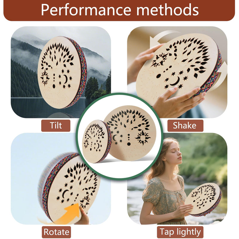 [AUSTRALIA] - 8INCH Ocean Drum,Water Stream Drum,Rain Disk "Water-Fall",Sound Healing,Onomatopoeic Music,For Performance Accompaniment（Tree of Life） 8 INCH 
