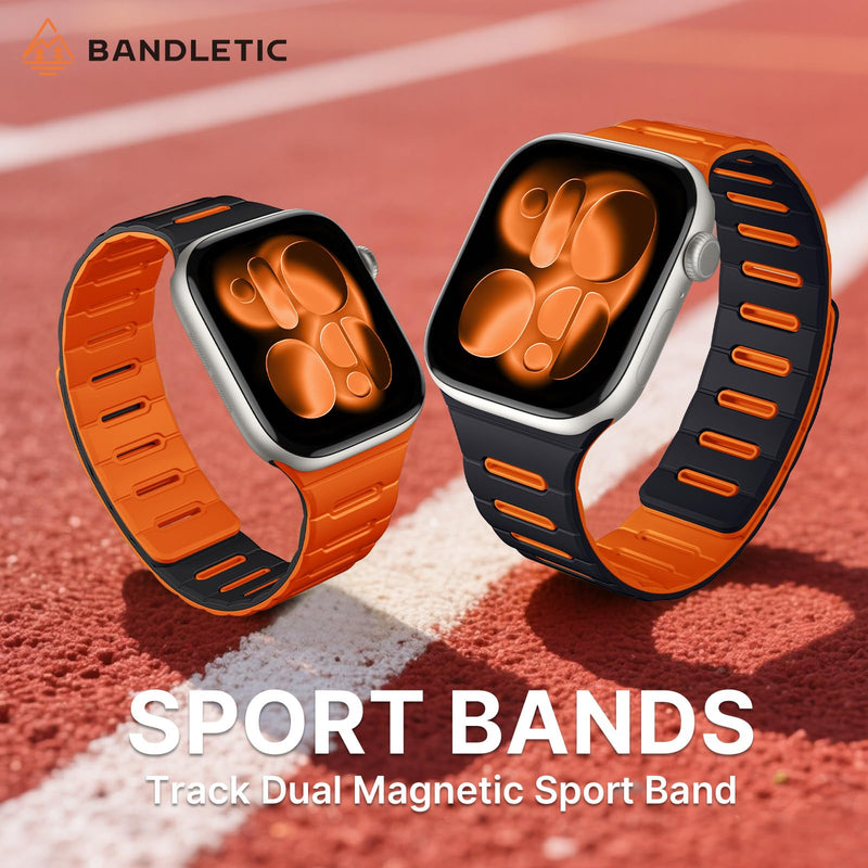 Bandletic Magnetic Reversible Bands Compatible with Apple Watch Band | Breathable Strong Magnet Strap Replacement for iWatch Straps 42mm(Series 11/10),41mm(9/8/7), 40mm(SE3/SE2/6/5/4),38mm(3/2/1) Black-Orange 38mm/40mm/41mm/42mm(Series 11 10)